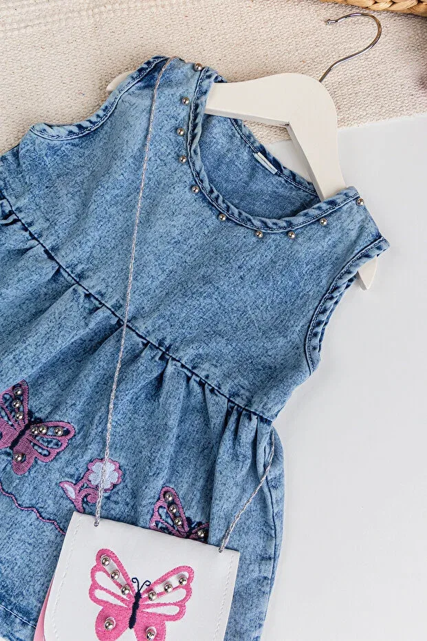 Детское джинсовое платье для девочек Butterfly embroidered beaded bag gift Babymod, Blue — фото 2