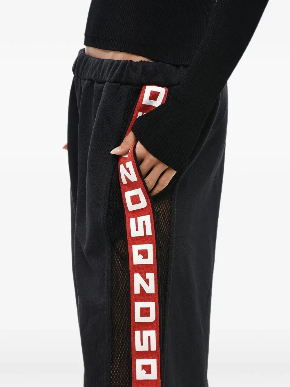 Спортивные штаны с логотипом на поясе и вставками из сетки Dsquared2, черный — фото 4