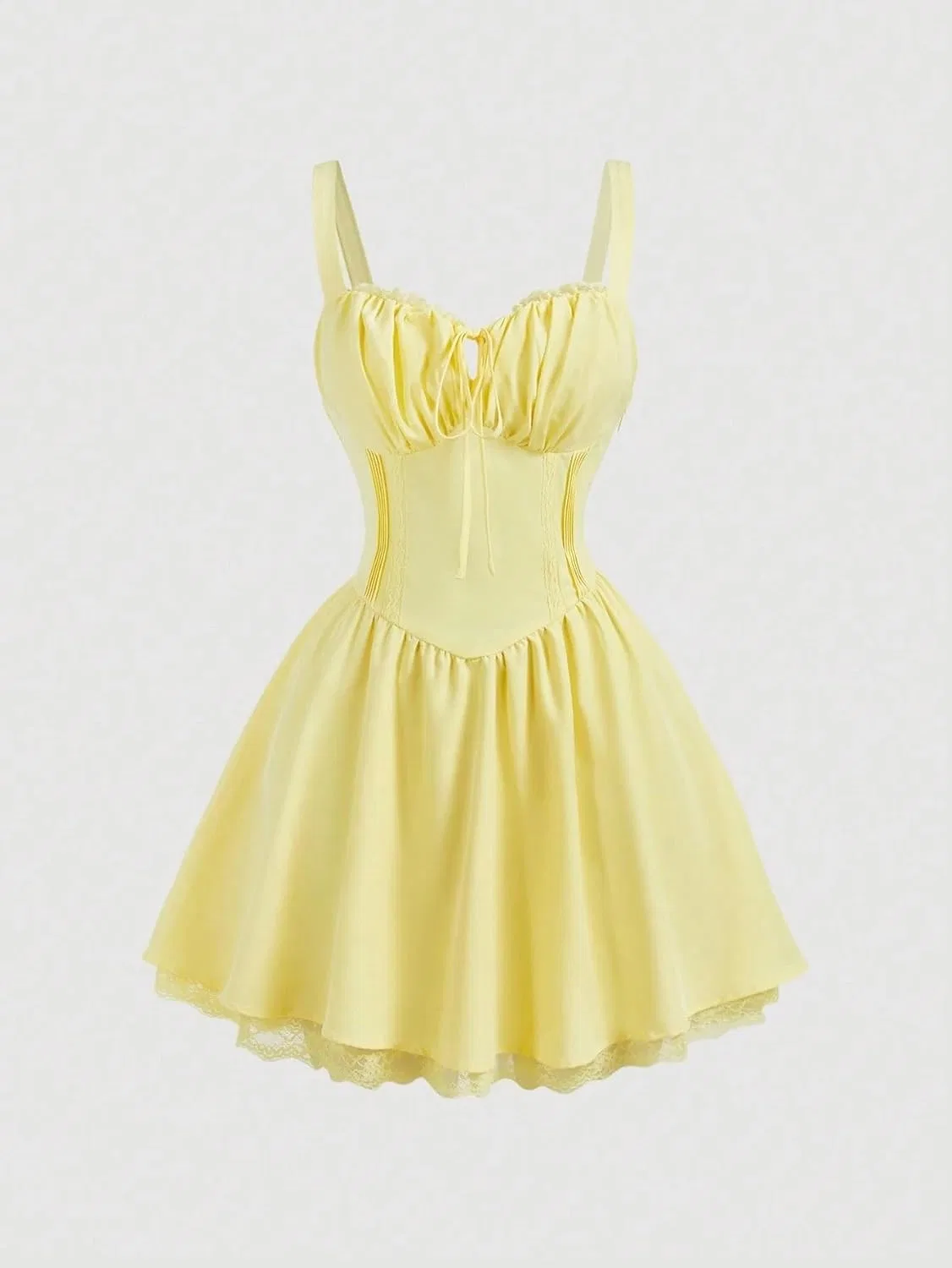 Женское расклешенное платье-комбинация с кружевной отделкой, Yellow — фото 3