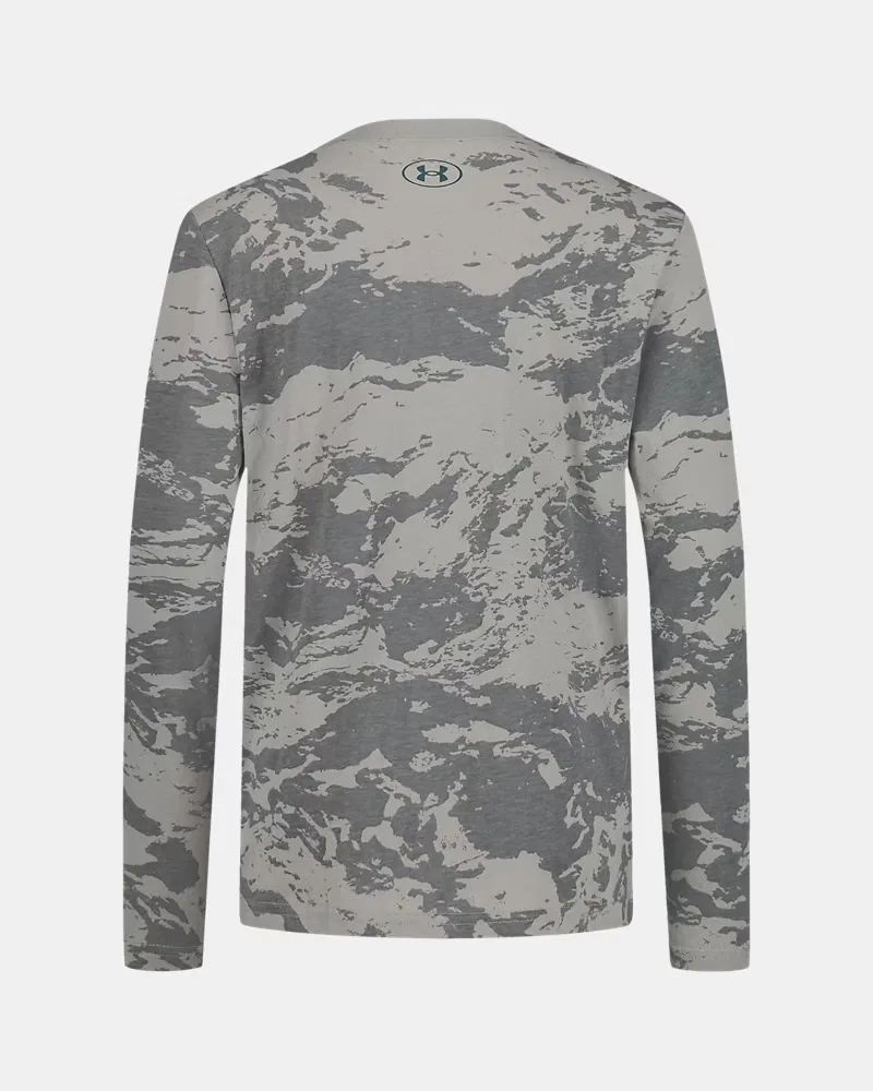 Лонгслив детский влагоотводящий из хлопковой смеси UA Mountain Camo UnderArmour, Titanium/Arden Green — фото 3