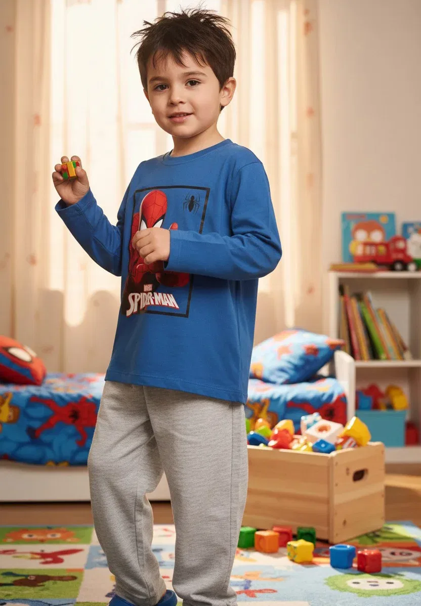 Пижамный комплект Marvel, топ с длинными рукавами и штаны - пижамный комплект Spiderman, Blau Grau — фото 3