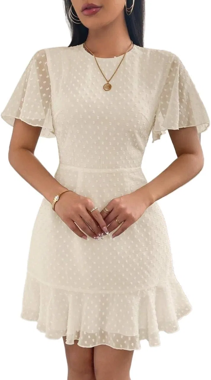 Женское повседневное платье с воланами Elegant Polka Dot Chiffon, Apricot