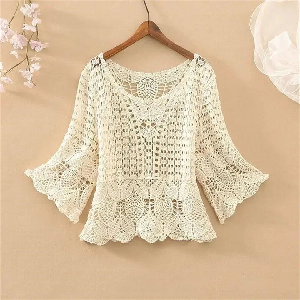 Женская свободная футболка с кружевными рукавами, White — фото 2