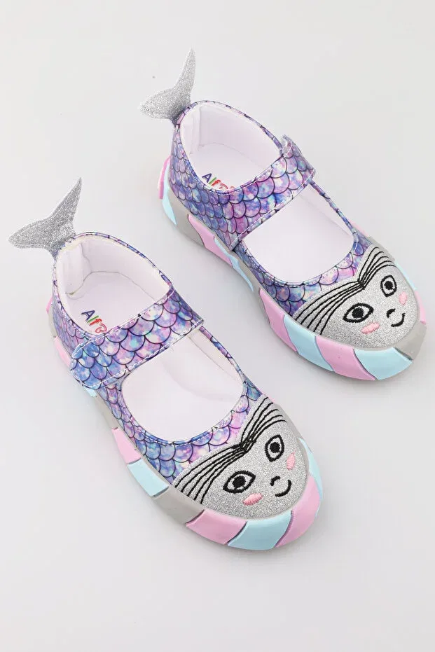 Детские балетки для девочек с принтом Unicorn patterned fish figured girls' shoes Moon Glow, Purple — фото 2