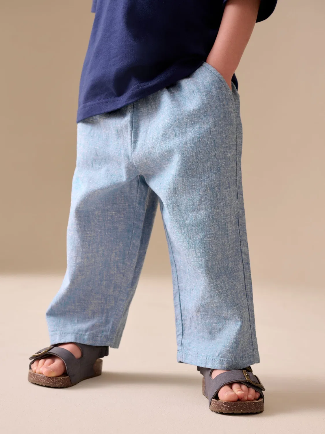 Брюки свободного кроя из льняной смеси, Chambray Blue Next