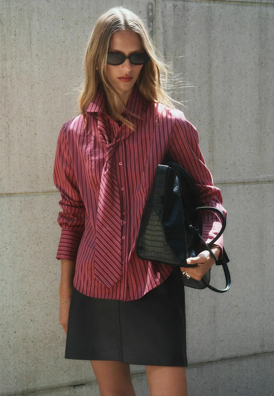 Рубашка с длинными рукавами и съемным поясом - блузка на пуговицах Next, Burgundy Pink Stripe
