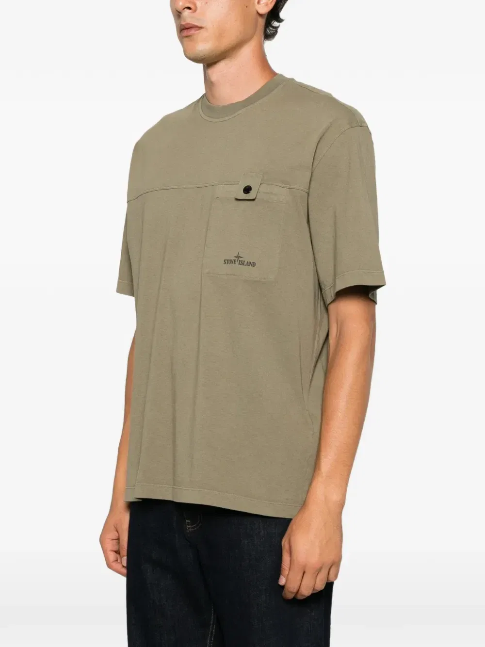 Футболка с логотипом и нагрудным карманом Stone Island, зеленый — фото 3