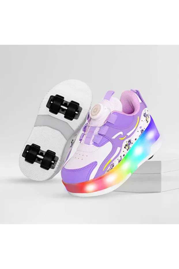 Детские кроссовки для девочек с подсветкой Nils 4 wheel skateboard shoes, Rocky Sport, Purple — фото 3