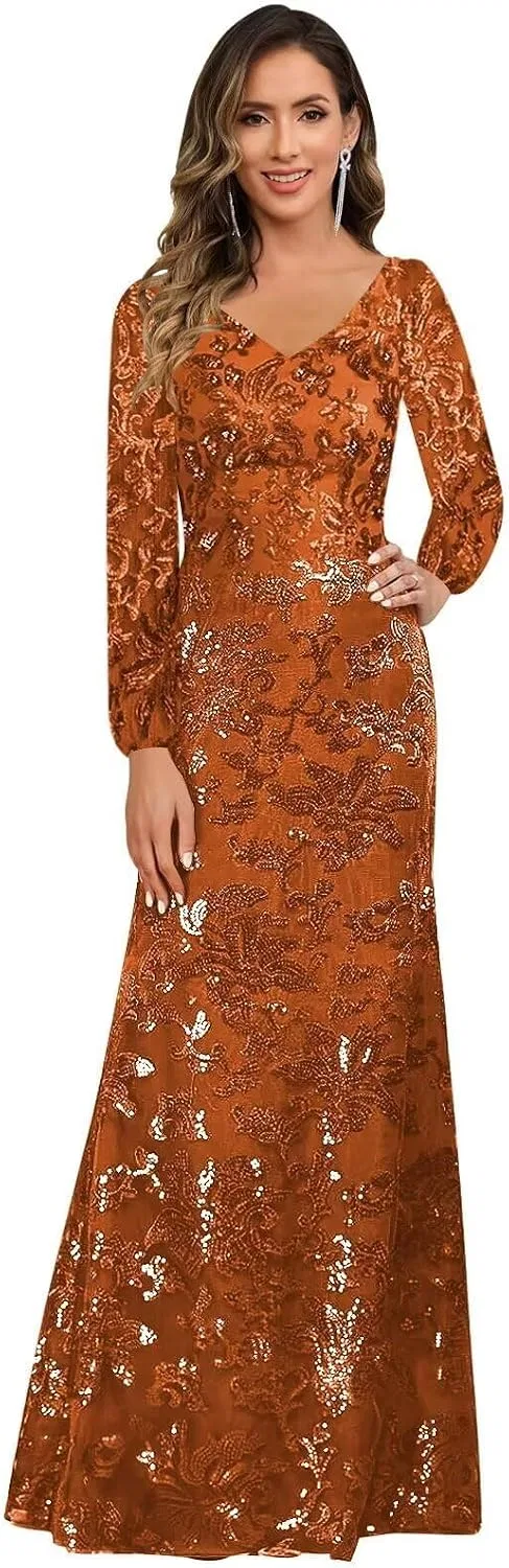 Женское вечернее платье с пайетками модерн MS30, Burnt Orange