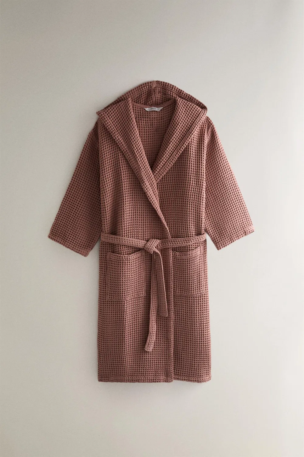 Хлопковый вафельный халат ZARA, Pale pink