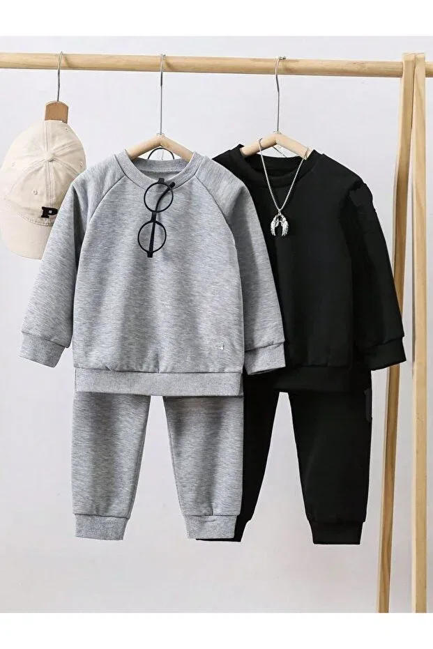 Детский комплект спортивного костюма с длинным рукавом Cm Buseyiz, Gray-Black