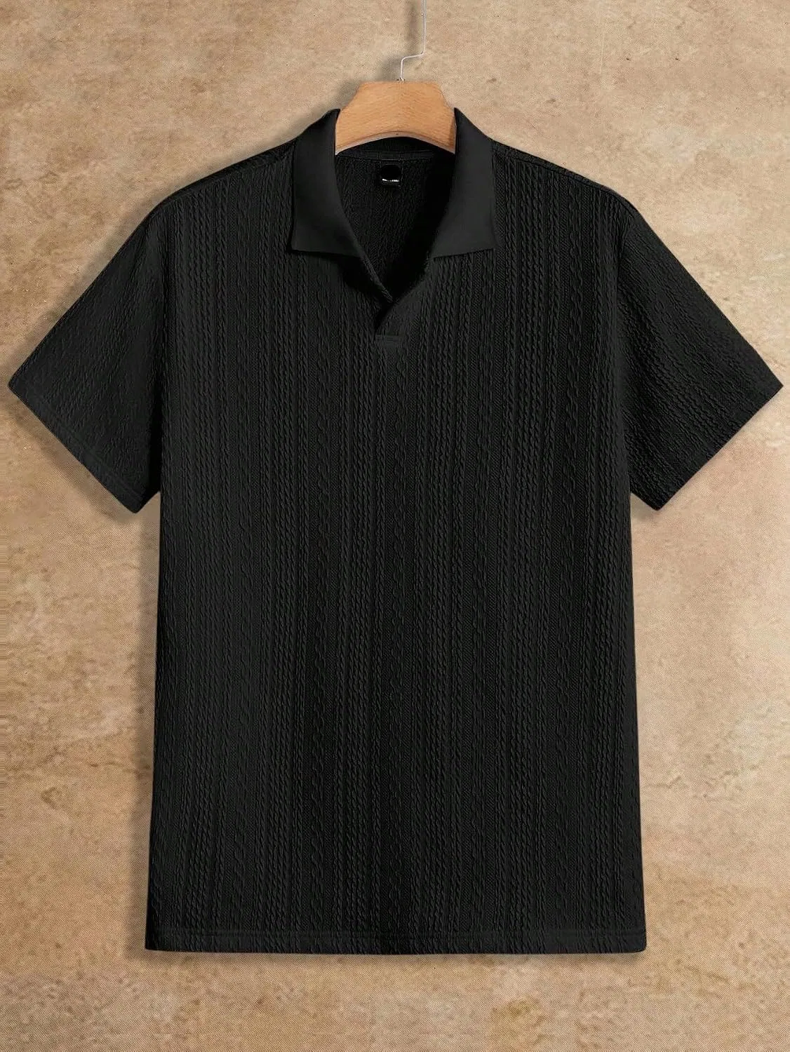 Мужская свободная футболка с воротником Drop Shoulder Generic, Black — фото 2