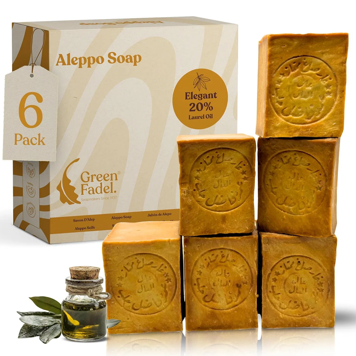 Мыло Алеппское Набор 6 шт Green Fadel, 200 г, Unscented