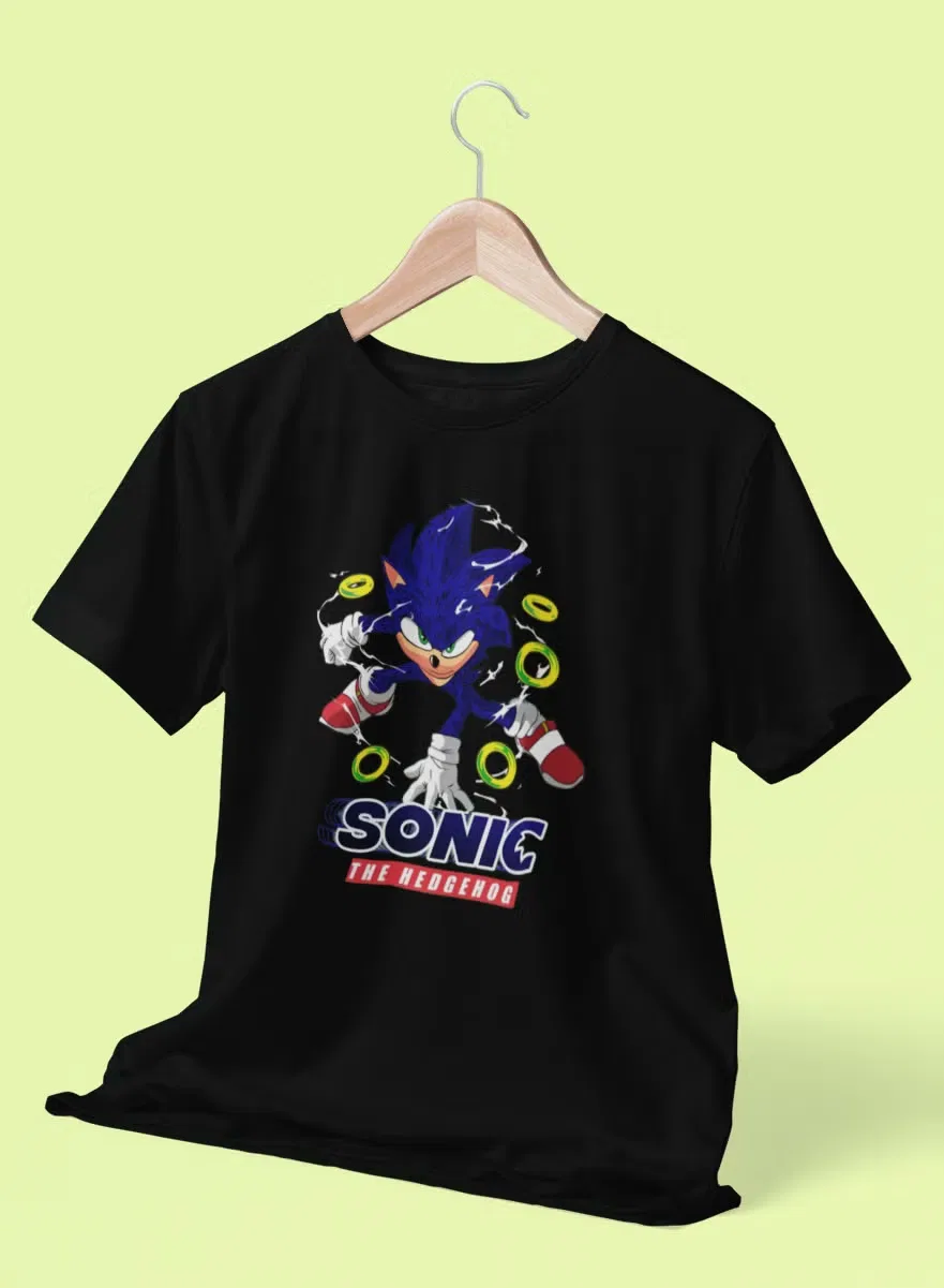 Футболка детская с принтом Sonic Hedgehog Zoom, черный