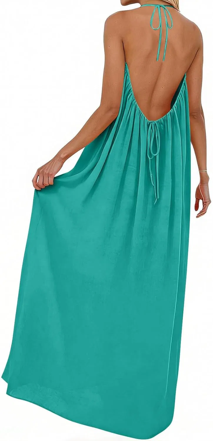 Женское летнее сарафан-макси с открытой спиной Mint Green