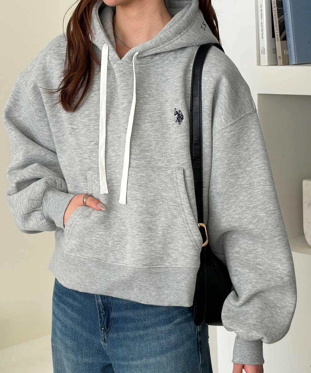 Женский худи с вышивкой на капюшоне, оверсайз U.S. POLO ASSN., Grey