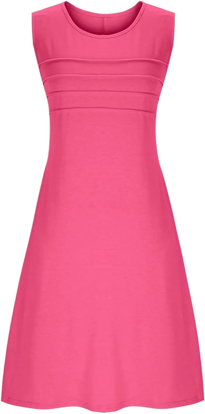 Женское свободное платье без рукавов с плиссе, Hot Pink — фото 3