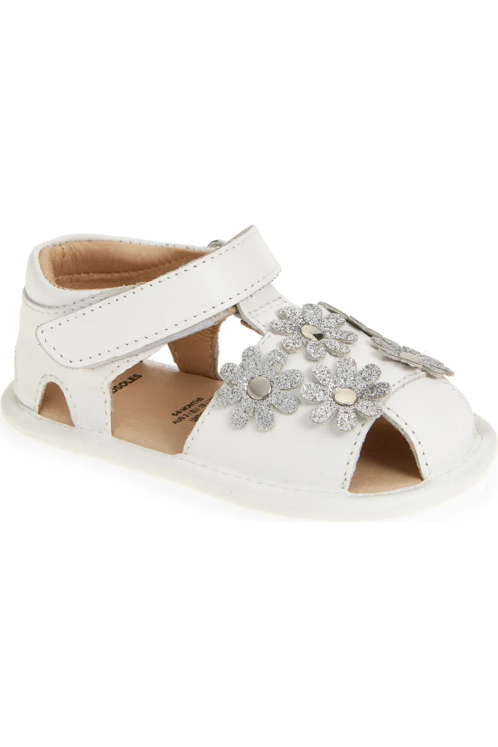 Детские сандалии с цветочными аппликациями Wildflower OLD SOLES, Snow/Glam Argent