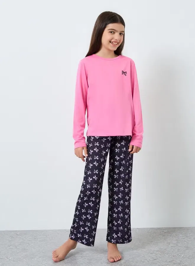Styli Комплект пижамный с бантами и длинным рукавом, розовый