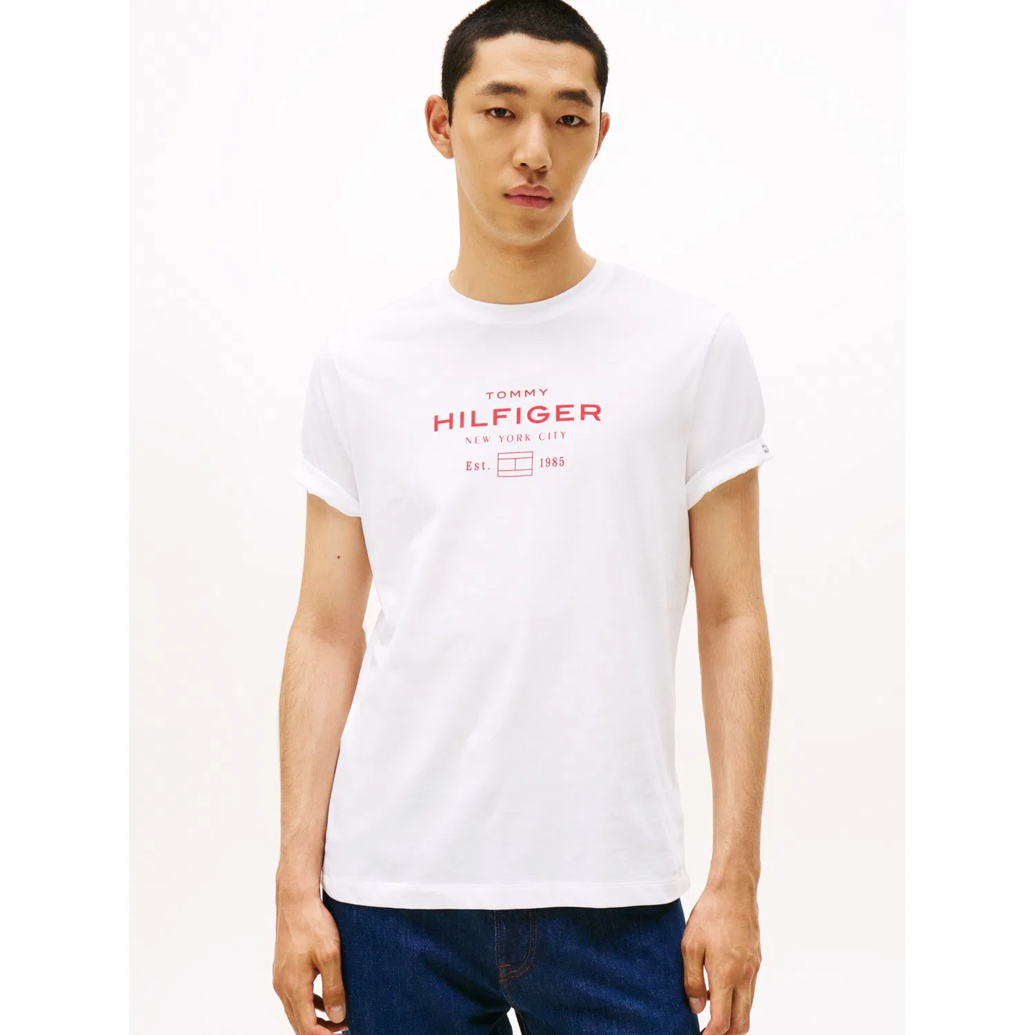 Мужская хлопковая футболка с принтом Hilfiger Stack Graphic Tee Tommy Hilfiger, White