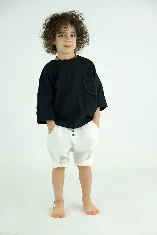 Детский комплект рубашек из муслина с длинным рукавом Catz Kids, Black & Oil Green — фото 2