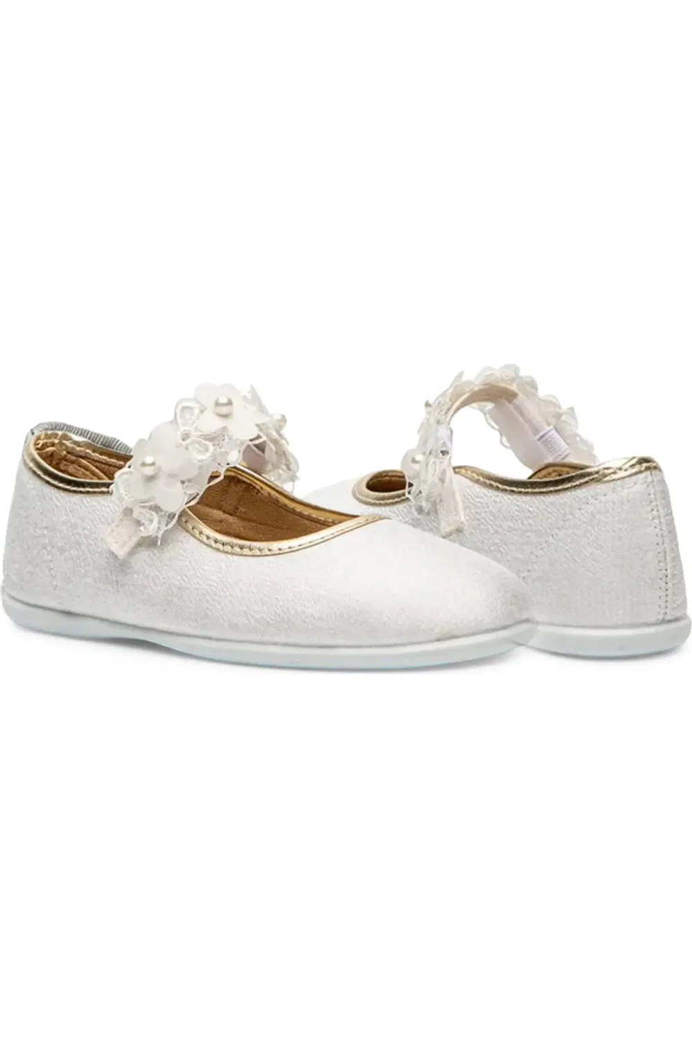 Балетки детские с цветочной аппликацией Flora Mary Jane CHILDRENCHIC, белый — фото 4