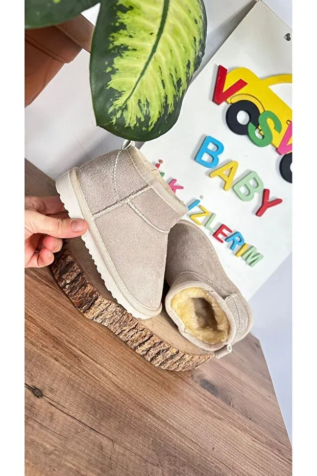 Детские ботильоны для девочек замшевые на плоской подошве Vosvosbaby, Beige