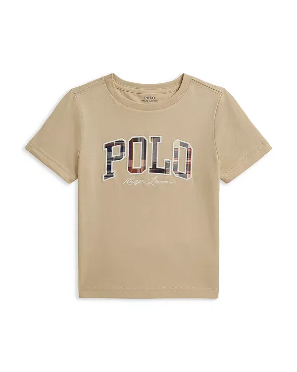 Детская футболка для мальчиков хлопковая Madras Logo Cotton Jersey Tee Ralph Lauren, кремовый