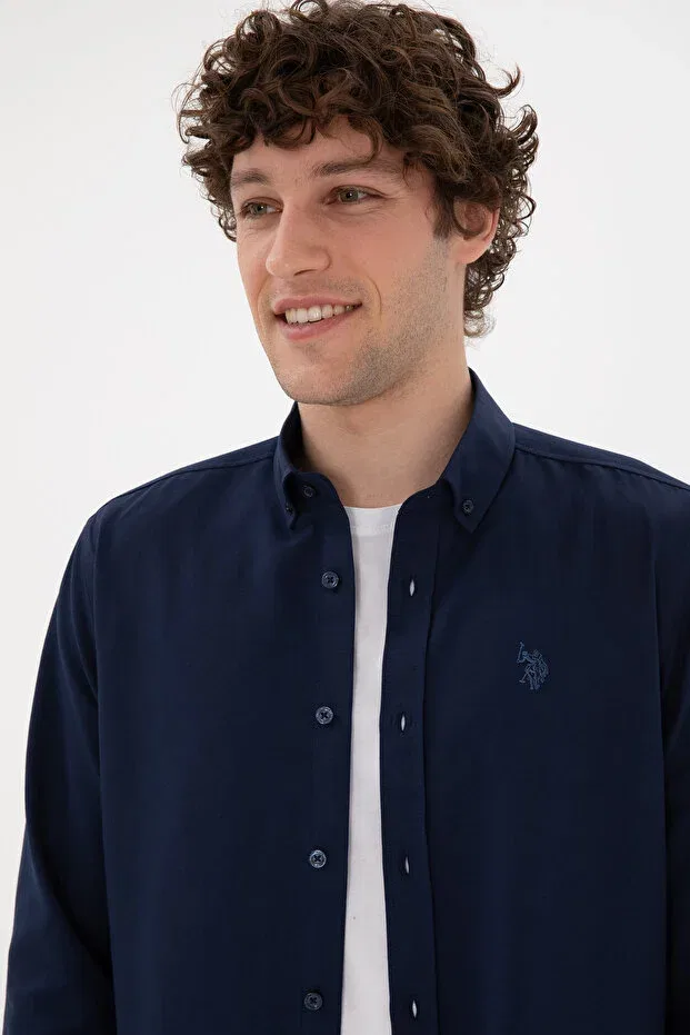 Мужская рубашка с длинным рукавом Basics U.S. Polo Assn., Navy Blue — фото 3