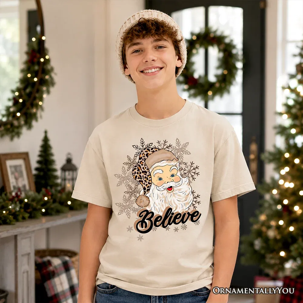 Детская футболка с принтом Believe Santa Cheetah Leopard OrnamentallyYou, Sand — фото 2