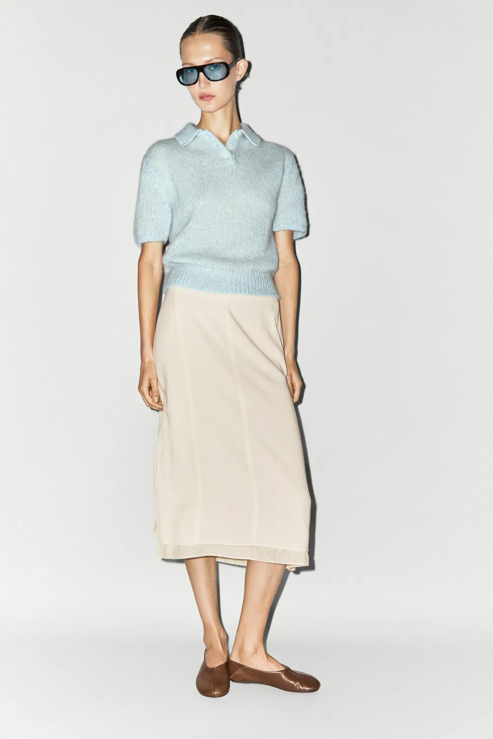 Поло-свитер Massimo Dutti Alpaca Blend Knit, светло-голубой — фото 4
