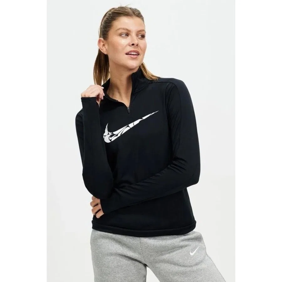 Женский свитшот с четверть-молнией Dri Fit Big Swoosh Nike, Черный — фото 2