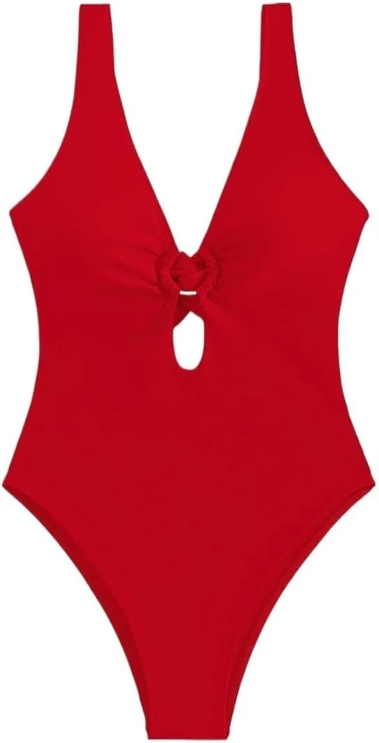 Женский монокини с глубоким вырезом и вырезами, Backless, Red