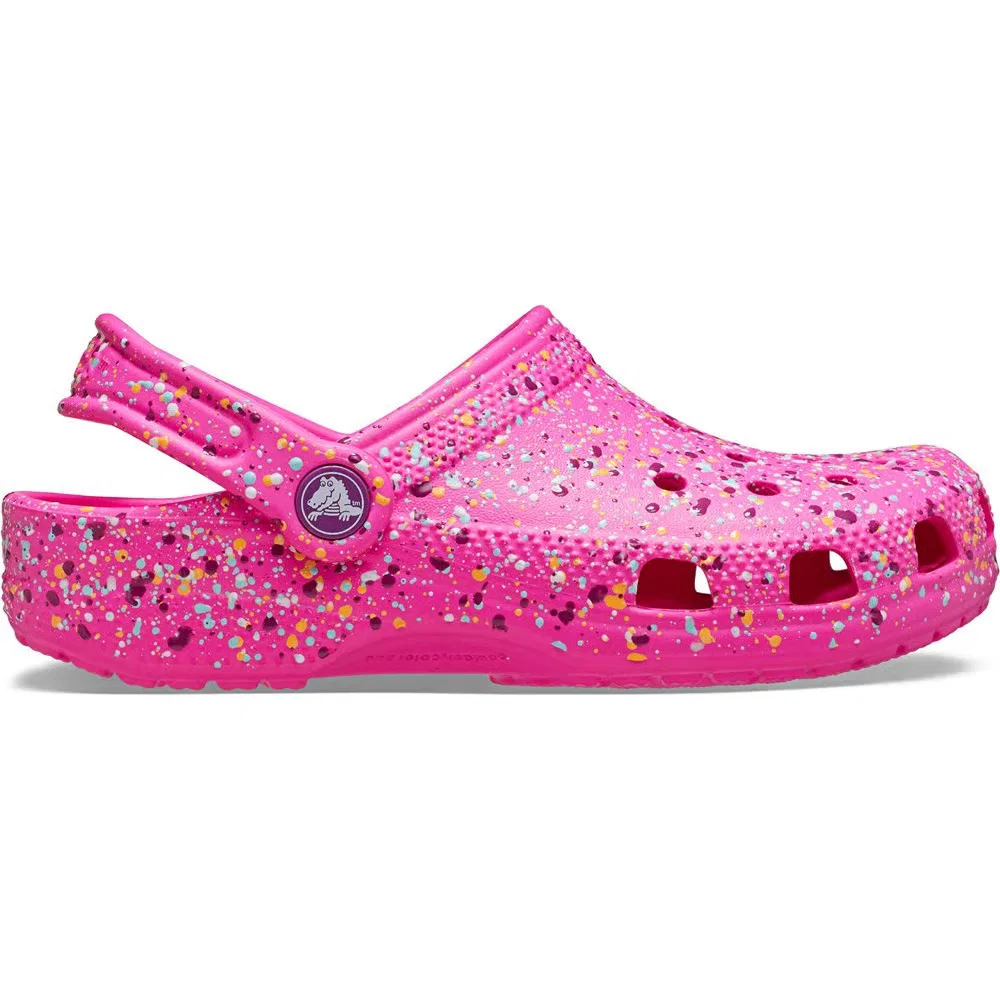 Детские классические сабо с графическим рисунком Crocs, Pink Crush/Multi Splatter — фото 2