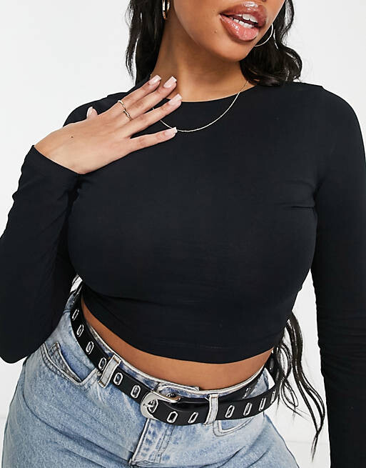 

Черная укороченная футболка приталенного кроя с длинными рукавами ASOS DESIGN Hourglass, Черный, Черная укороченная футболка приталенного кроя с длинными рукавами ASOS DESIGN Hourglass