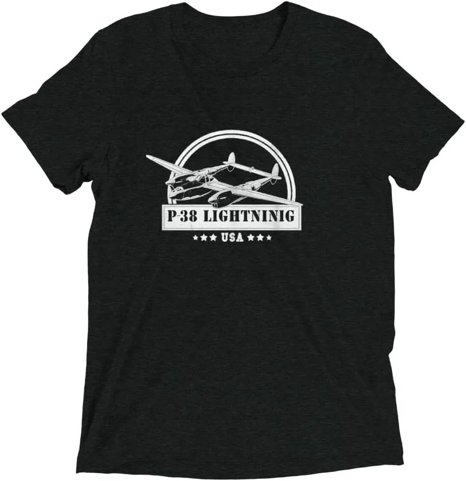 Мужская футболка с принтом P-38 Lightning Tri-blend, Charcoal-black Triblend