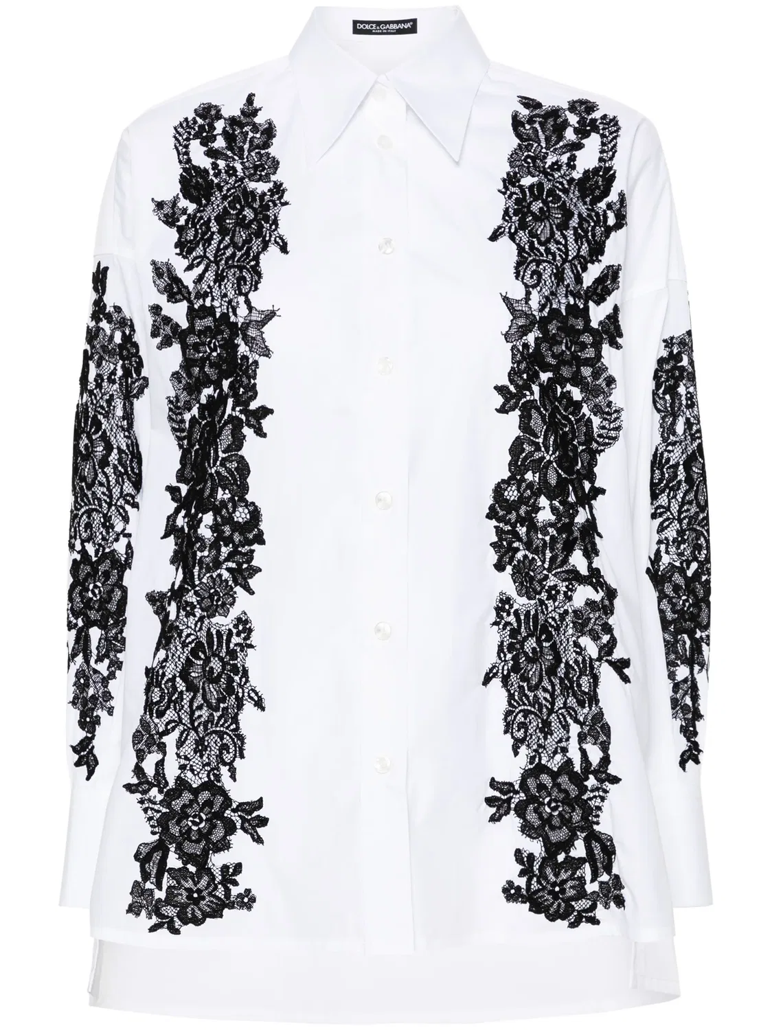 Рубашка из хлопка с кружевной отделкой Dolce & Gabbana, белый