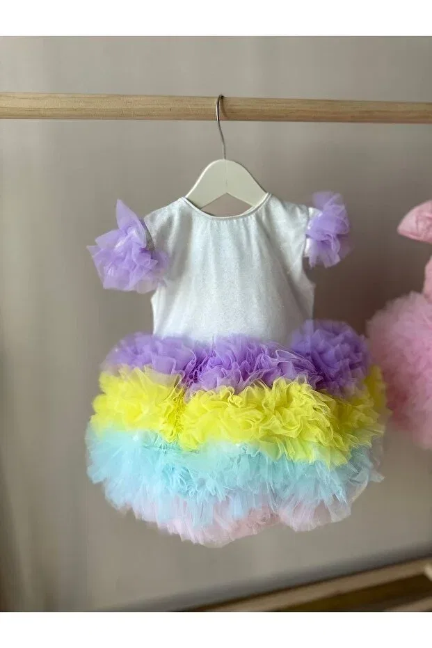 Детский комплект для девочек с пайетками Glitter baby girl dress with fluffy tutu skirt Myluni, Colored — фото 2