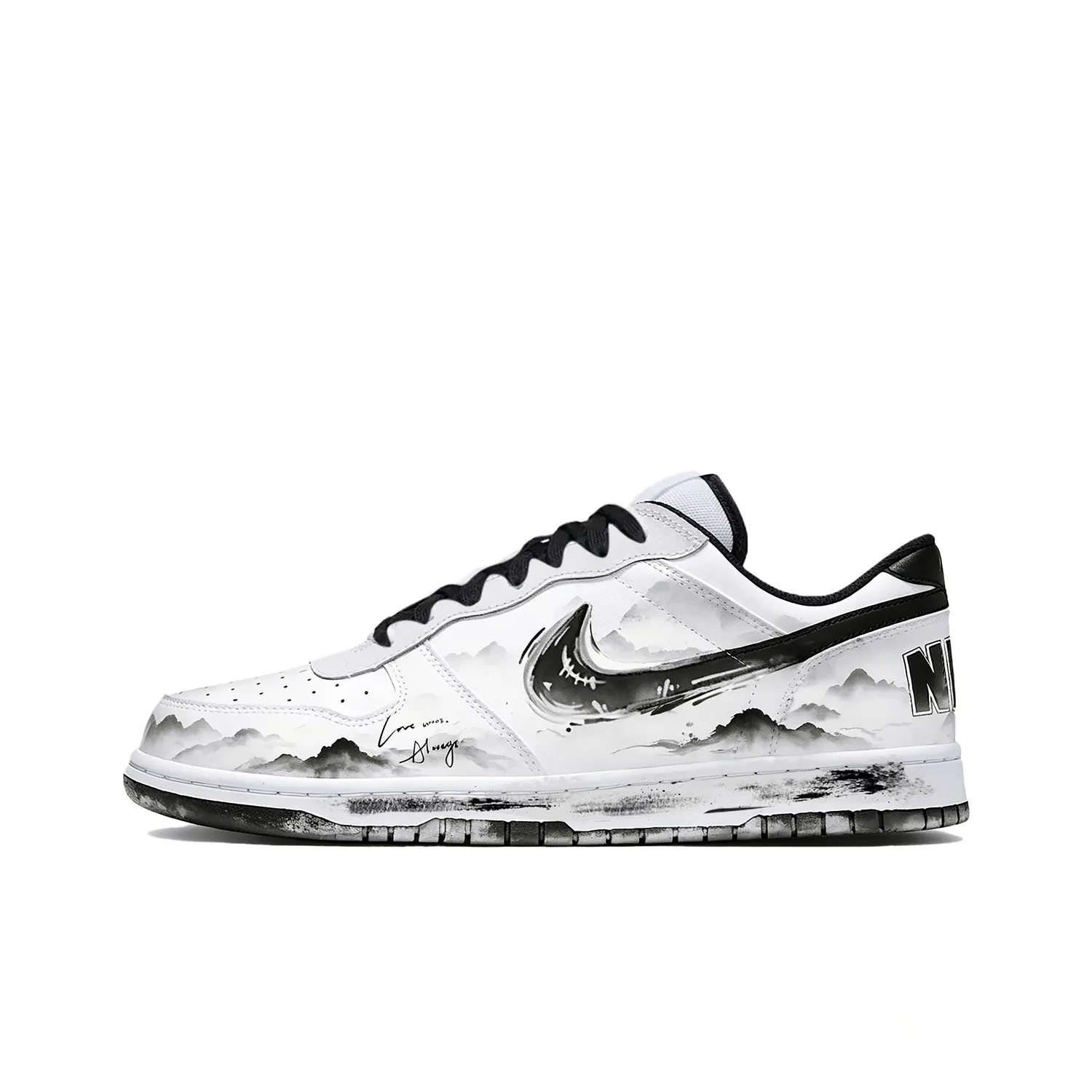 Детские кроссовки для скейтборда с принтом Big Low Lux Dunk Nike, Ink Wash Blended-Black White