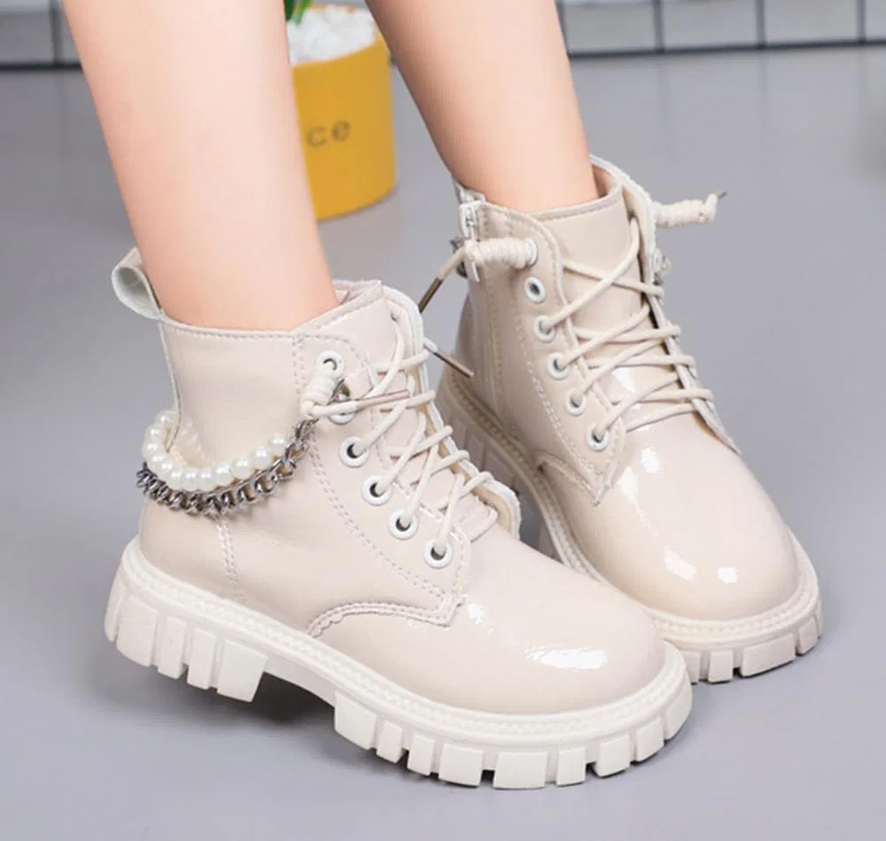 Детские ботинки для девочек с жемчужной цепочкой Mivtait, Beige — фото 4