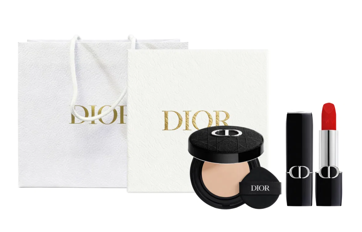 Женский набор косметики с помадой и тональным кремом Velvet Lipstick 999+Soft and Radiant Cushion 1N, DIOR, Красный