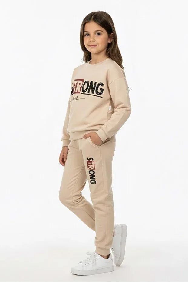 Детский спортивный костюм для девочек хлопковый с принтом Mnk Baby&Kids, Beige