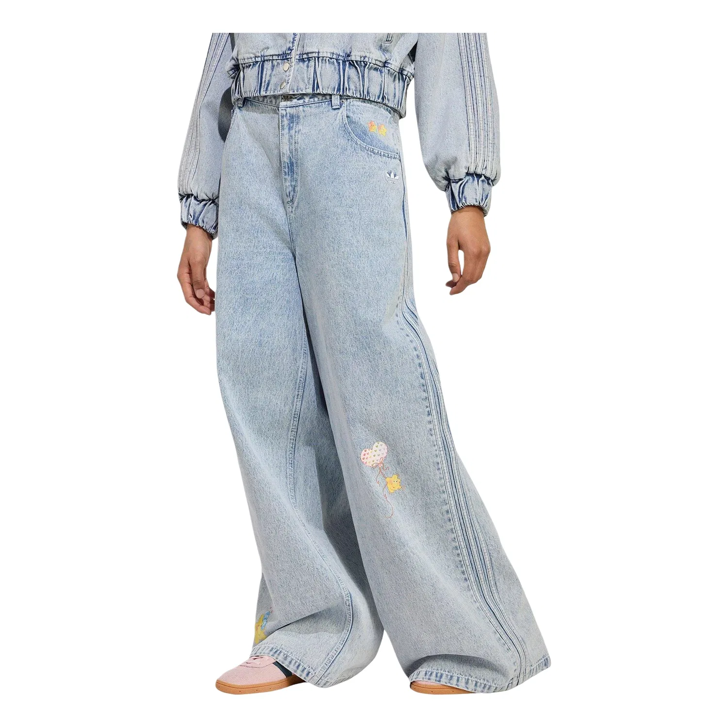 Женские брюки Care Bears High-Rise Wide-Leg Denim Pants Asia Sizing 'Electric Sky' adidas, Electric Sky