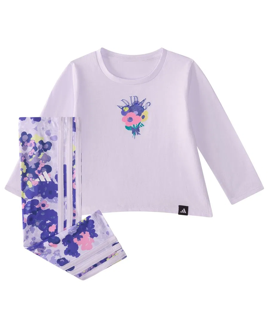 Комплект из лонгслива и леггинсов с цветочным принтом adidas, Light Purple — фото 4