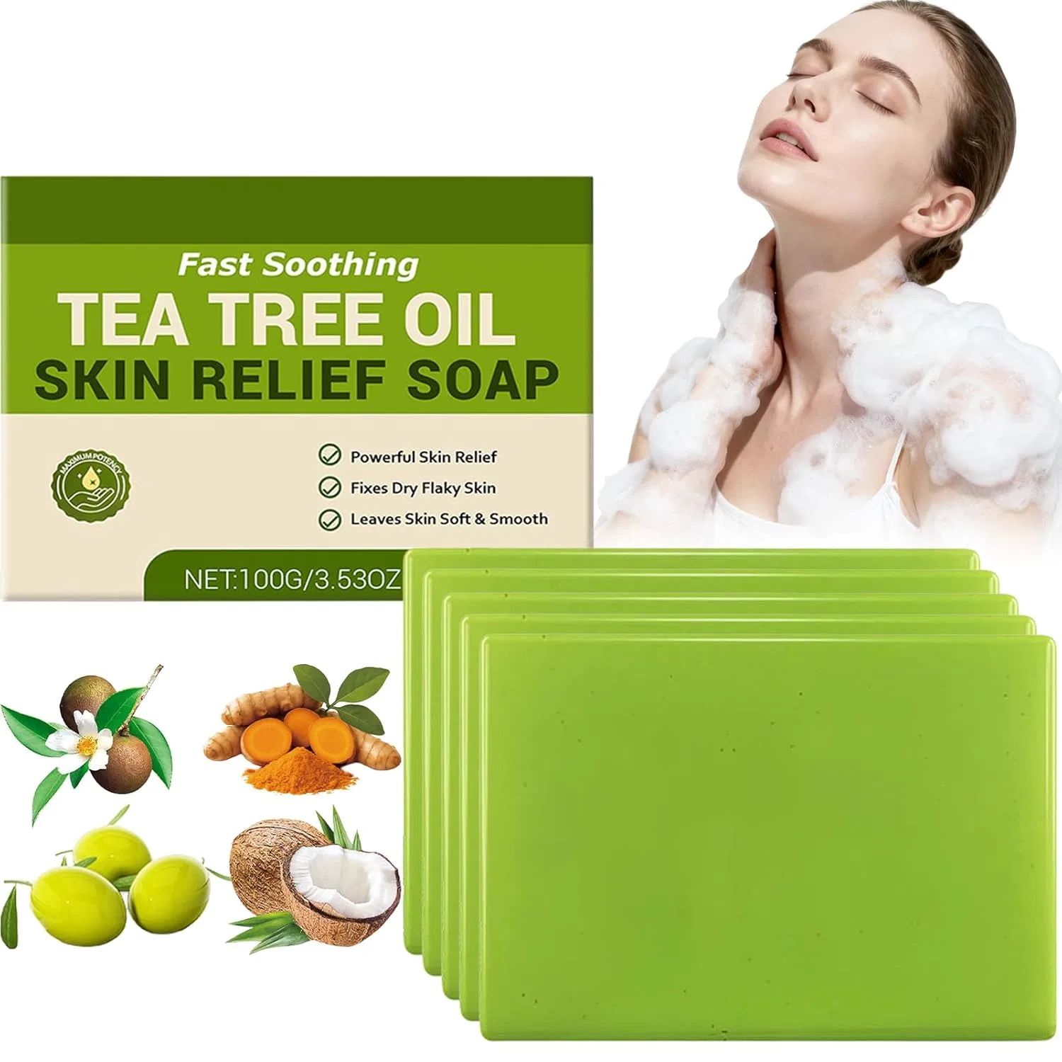 Мыло Tea Tree Oil Skin Relief Soap, Raevior, 5 шт, 100 г