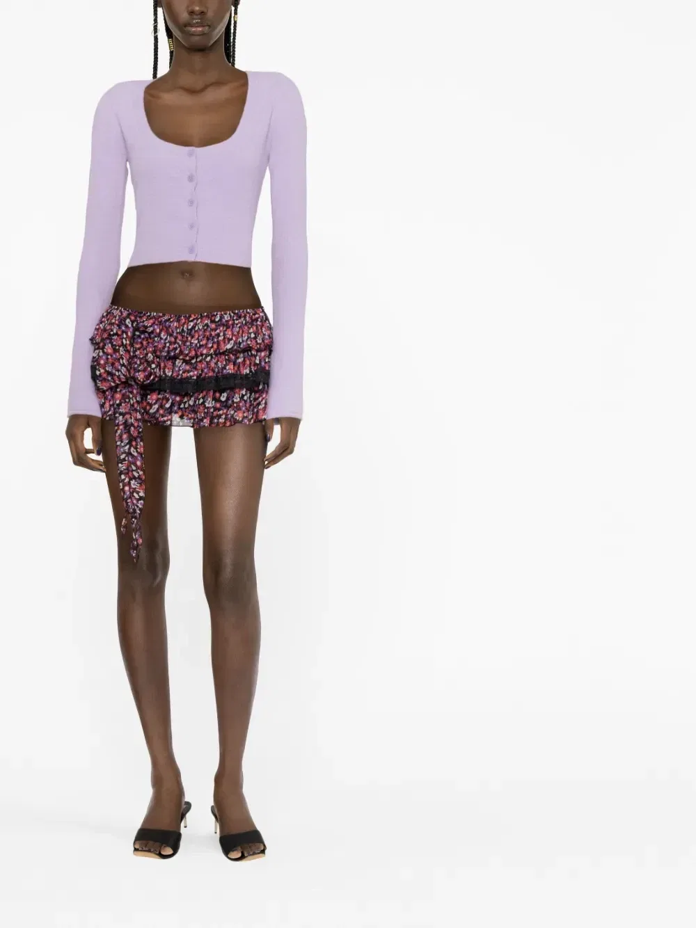 Шорты с цветочным принтом и оборками Dsquared2, черный — фото 2