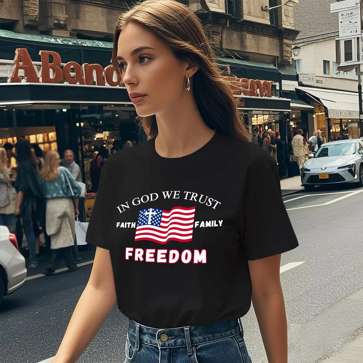 Мужская футболка с принтом In God We Trust Faiths Family Freedoms Shirt-003, Allblack — фото 3