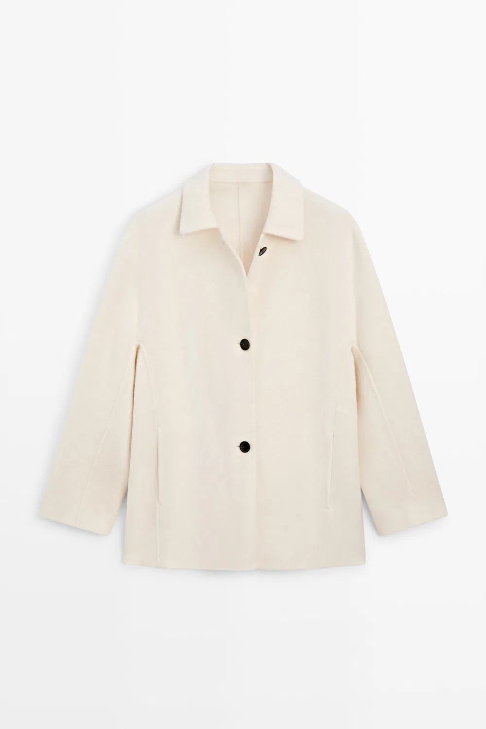 Пальто Massimo Dutti Medium Single-breasted Wool Blend, кремовый — фото 2