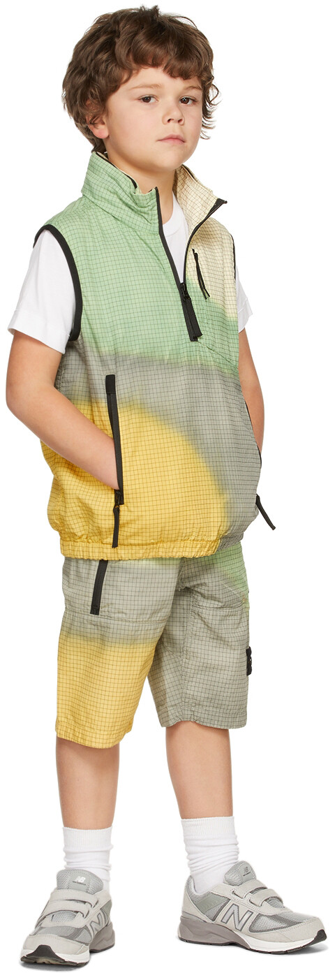 

Детский желто-зеленый жилет с аэрографом Stone Island Junior