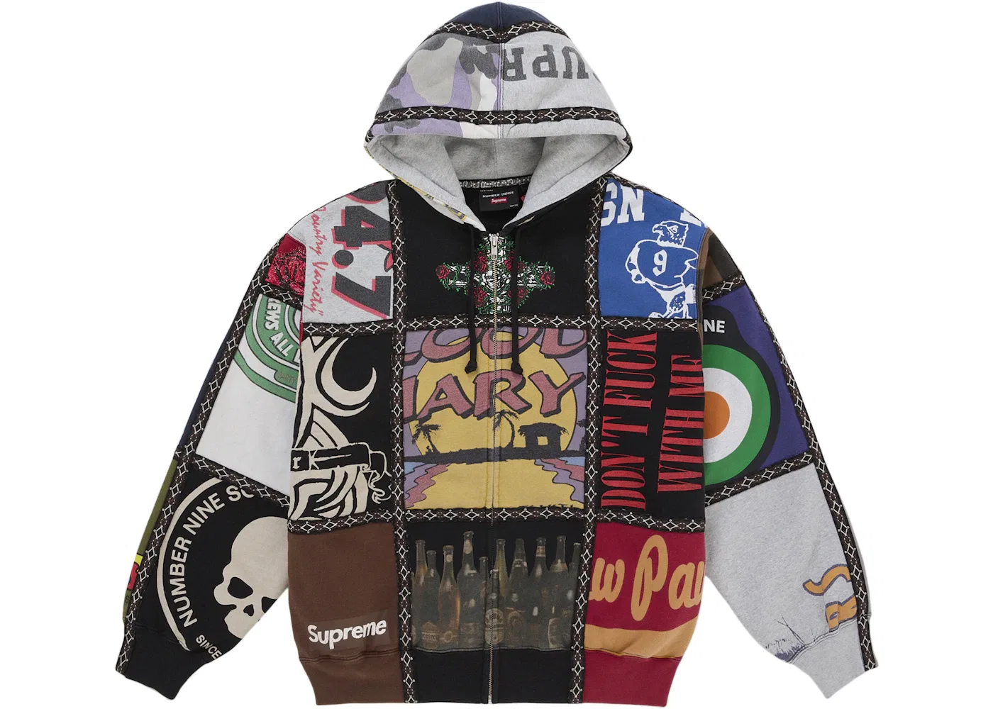 Мужская худи на молнии с пэчворком Supreme x Number (N)ine, Multicolor